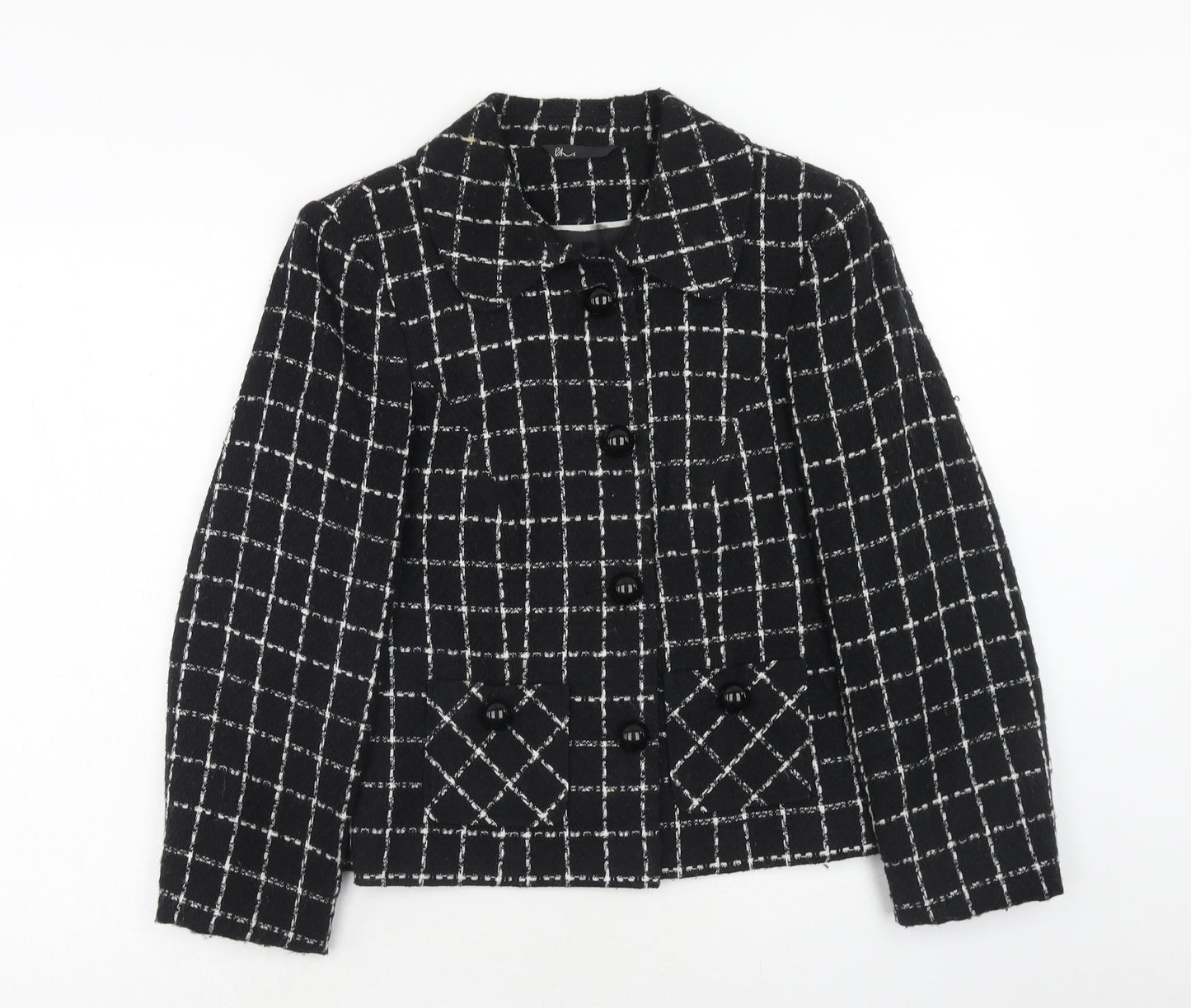 BHS Womens Black Check Jacket Blazer Size 12 Button