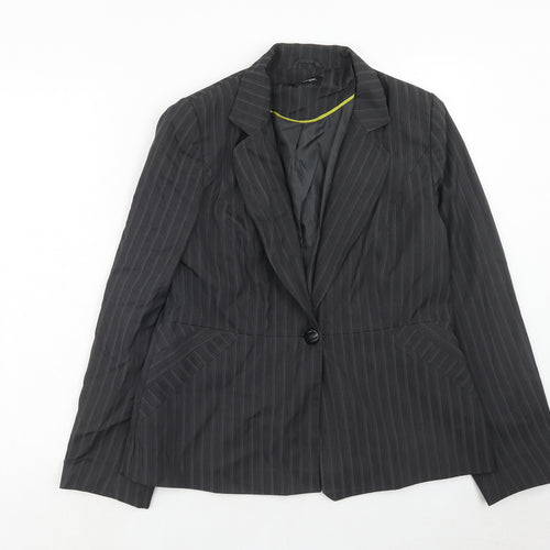 George Womens Grey Striped Polyester Jacket Blazer Size 16