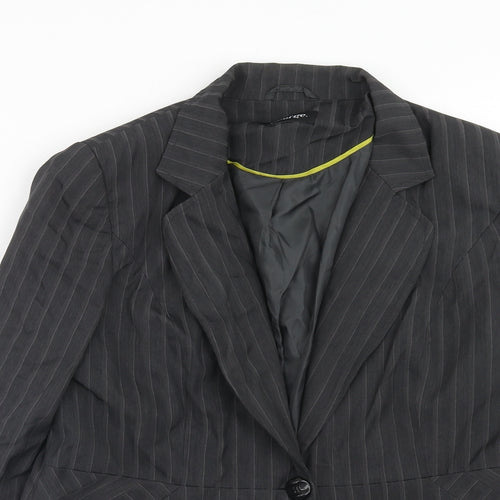 George Womens Grey Striped Polyester Jacket Blazer Size 16