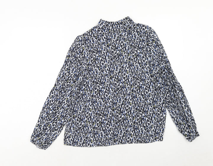 Per Una Womens Blue Animal Print Viscose Basic Blouse Size 12 Mock Neck - Leopard Pattern