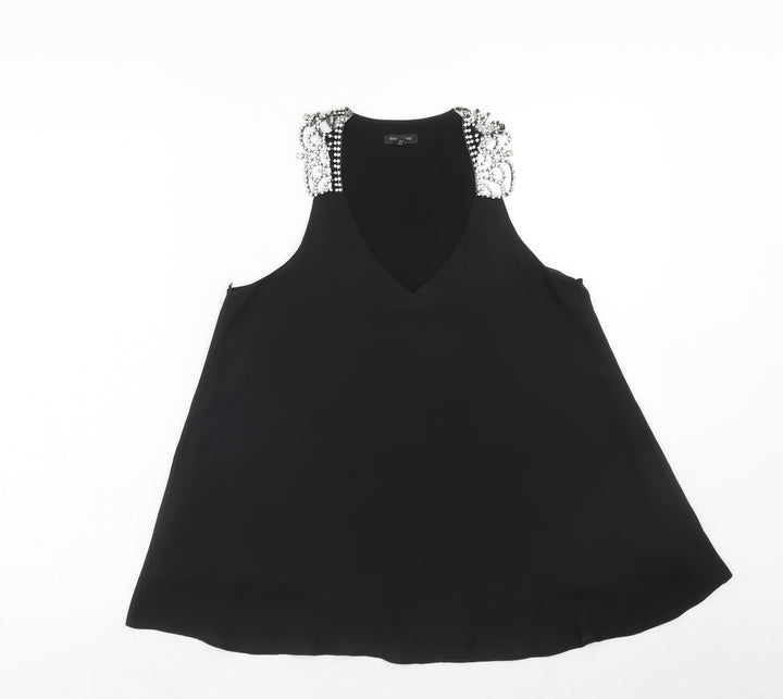 River Island Womens Black Polyester Basic Blouse Size 8 V-Neck