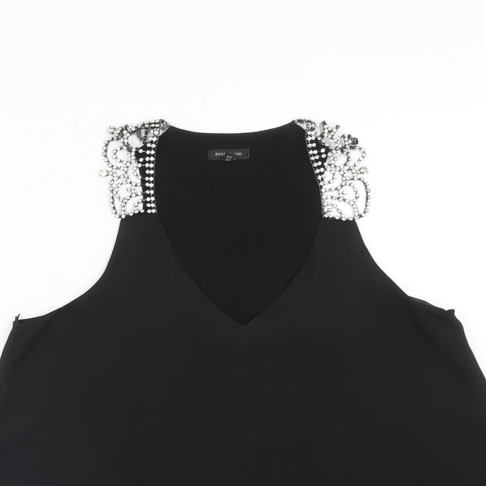 River Island Womens Black Polyester Basic Blouse Size 8 V-Neck