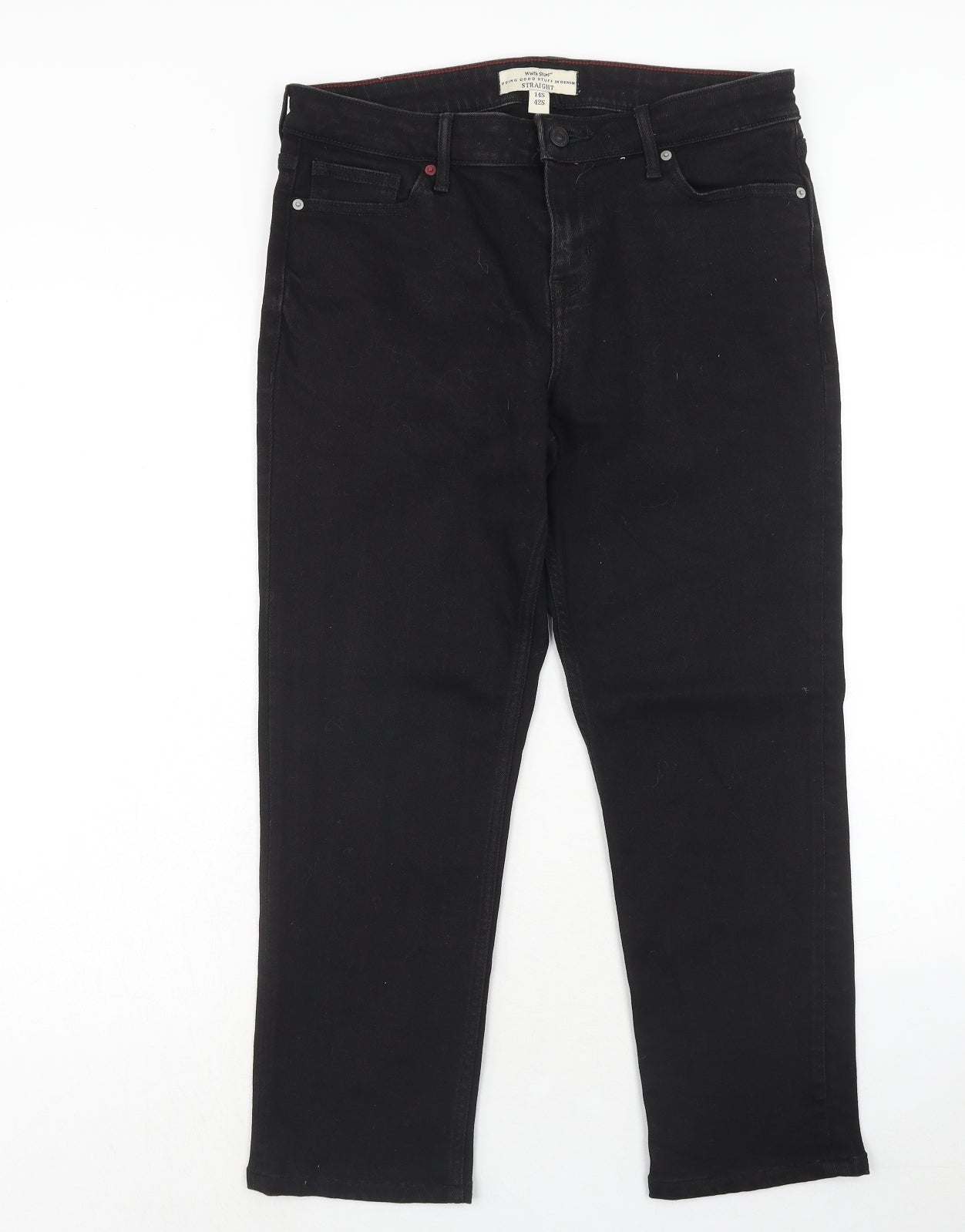 White Stuff Womens Black Cotton Straight Jeans Size 14 Regular Zip