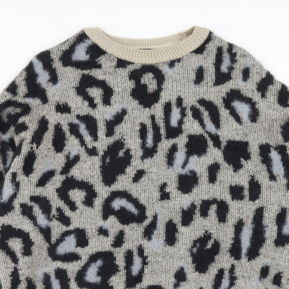 New Look Womens Brown Round Neck Animal Print Polyamide Pullover Jumper Size S - Leopard Pattern