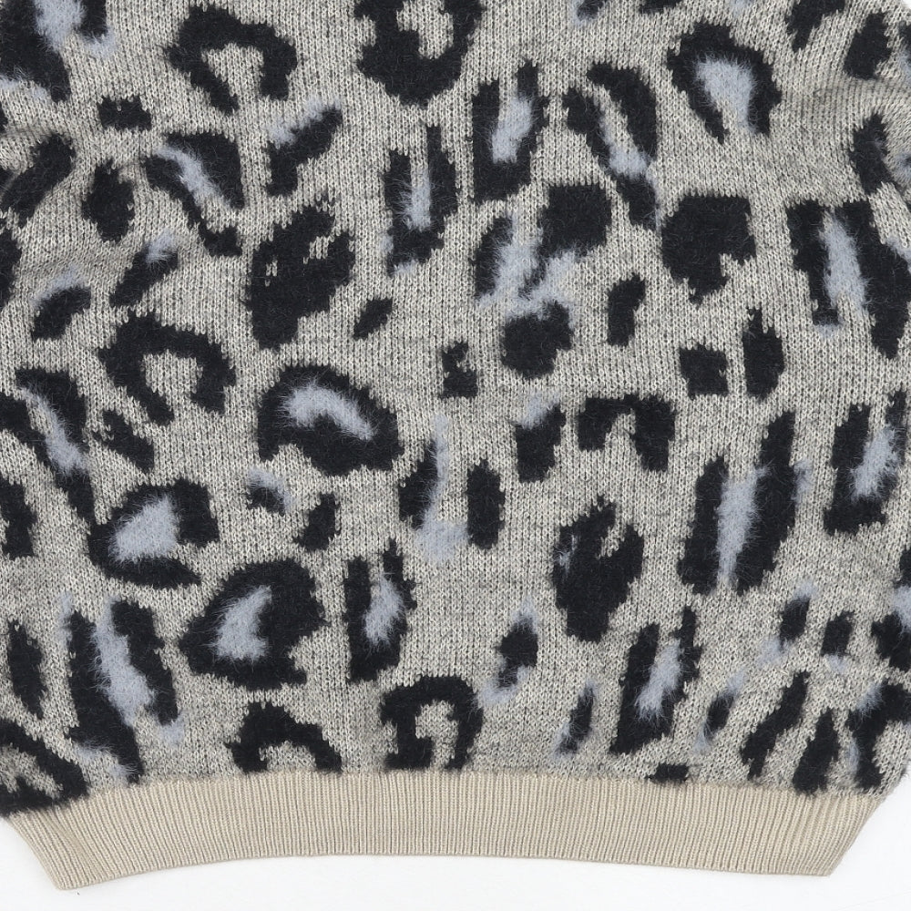 New Look Womens Brown Round Neck Animal Print Polyamide Pullover Jumper Size S - Leopard Pattern