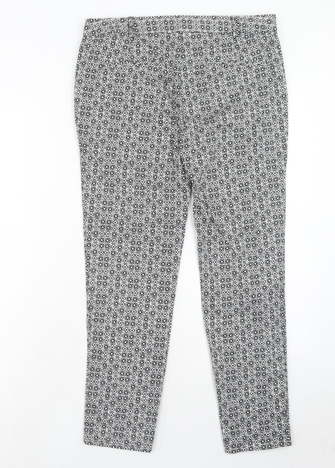 Atmosphere Womens Black Geometric Cotton Trousers Size 10 Regular Hook & Eye