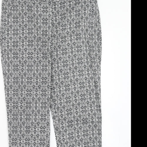 Atmosphere Womens Black Geometric Cotton Trousers Size 10 Regular Hook & Eye