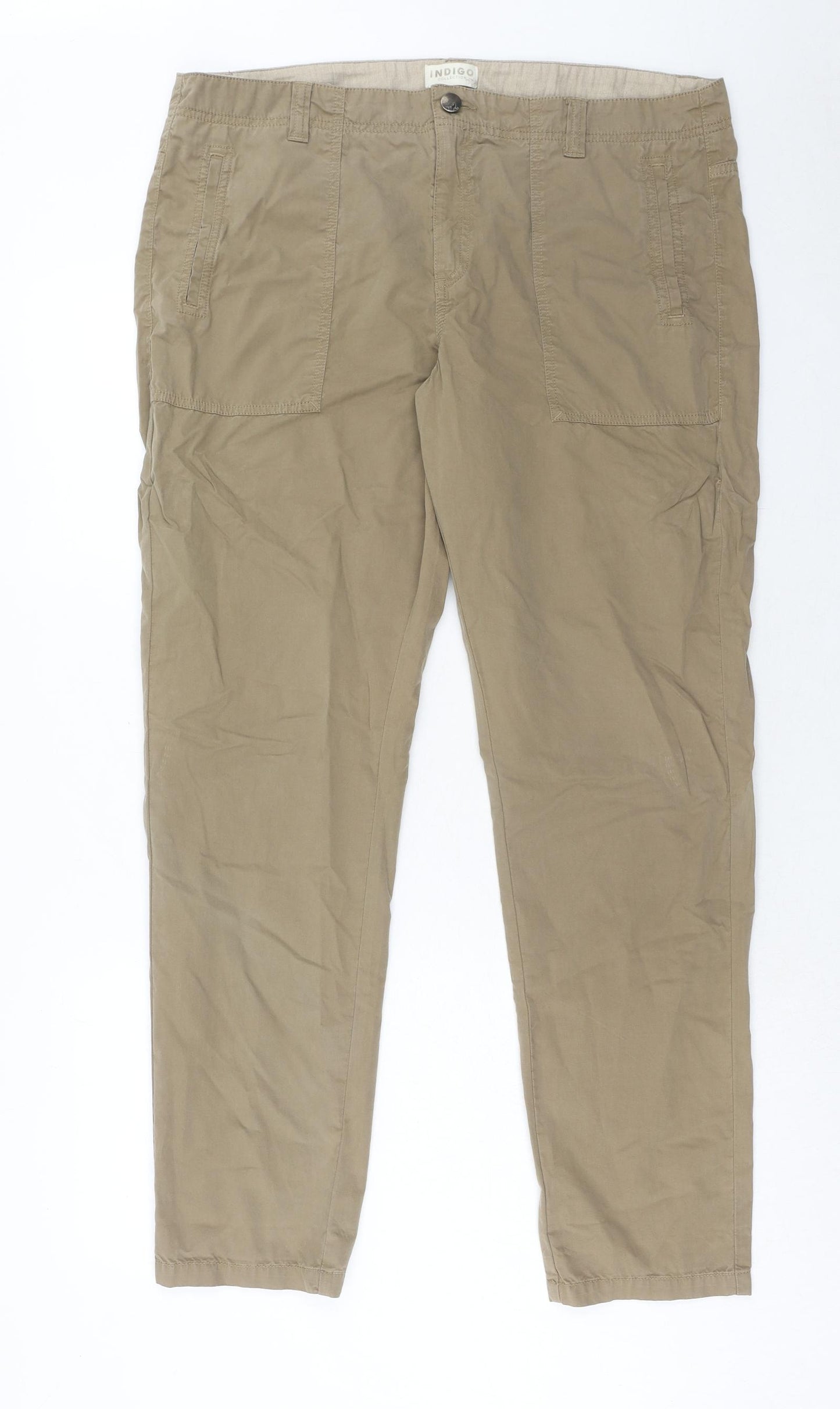 Marks and Spencer Womens Brown Cotton Trousers Size 16 Regular Zip