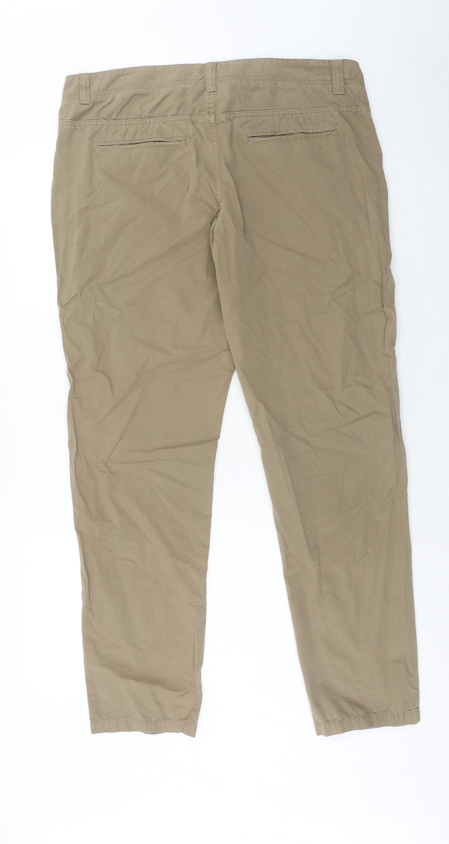 Marks and Spencer Womens Brown Cotton Trousers Size 16 Regular Zip