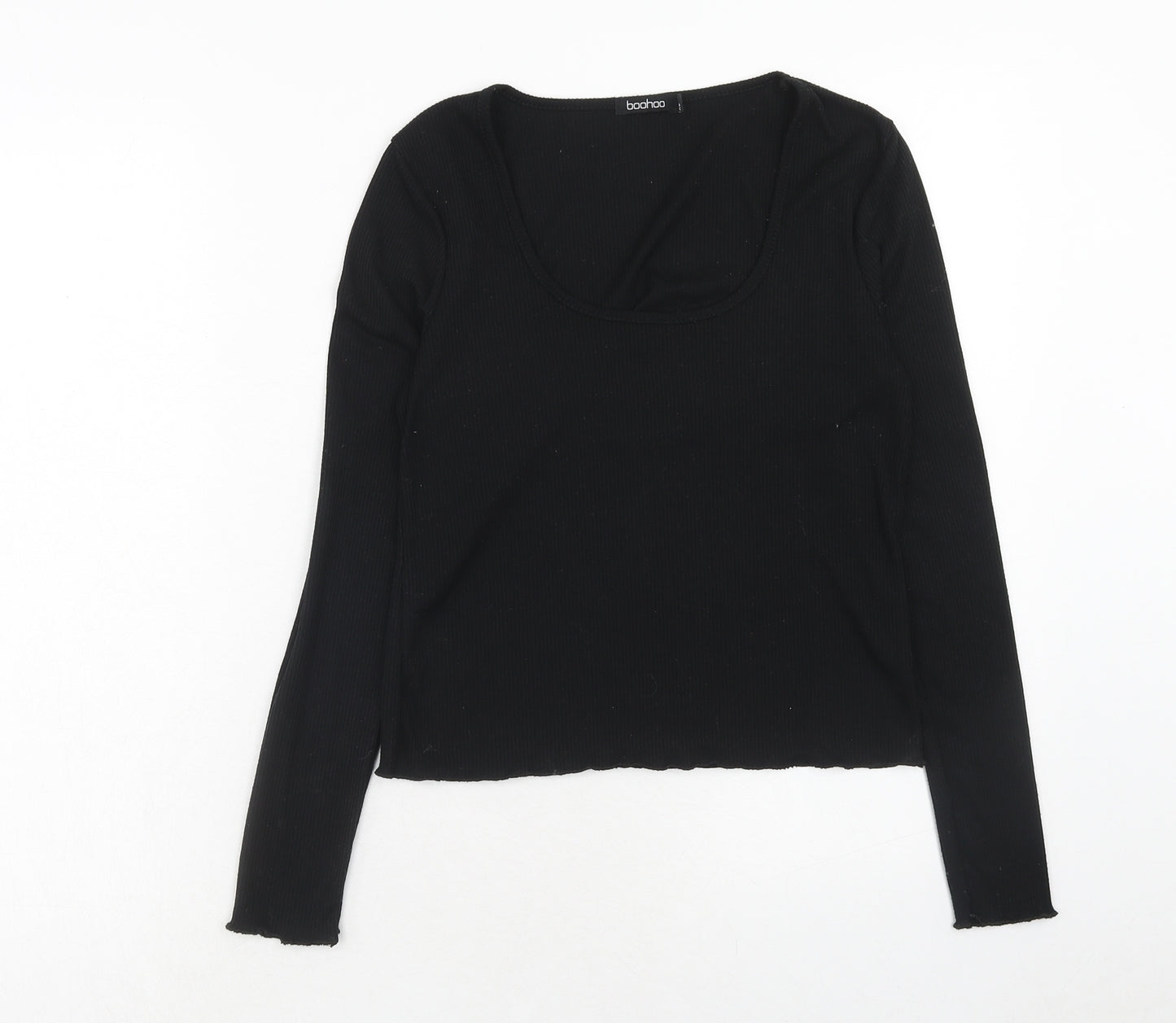 Boohoo Womens Black Polyester Basic T-Shirt Size 6 Round Neck