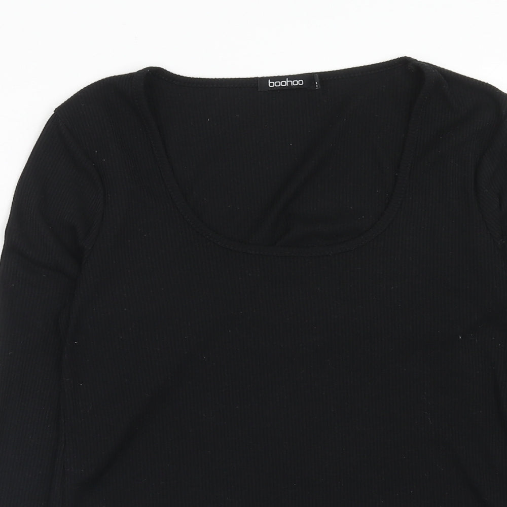 Boohoo Womens Black Polyester Basic T-Shirt Size 6 Round Neck