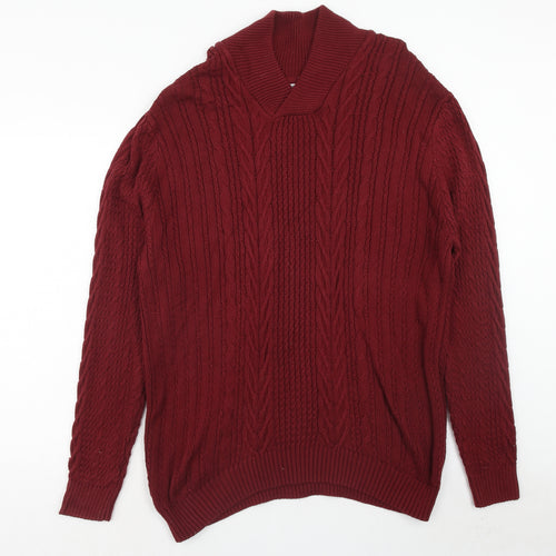 Jacamo Mens Red V-Neck Cotton Pullover Jumper Size 2XL Long Sleeve