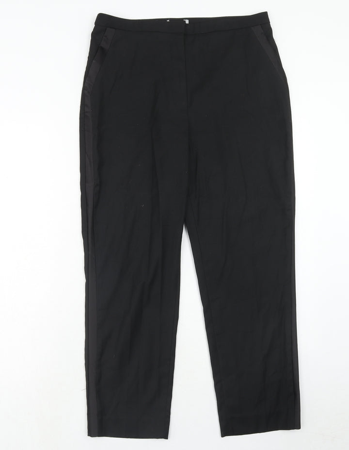 H&M Womens Black Polyester Dress Pants Trousers Size 32 in Regular Hook & Eye - Side Stripe Detail