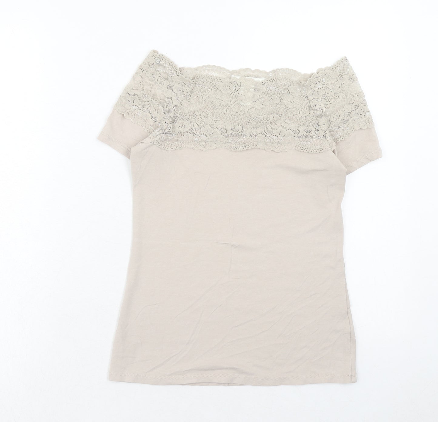 H&M Womens Brown Cotton Basic Blouse Size S Off the Shoulder