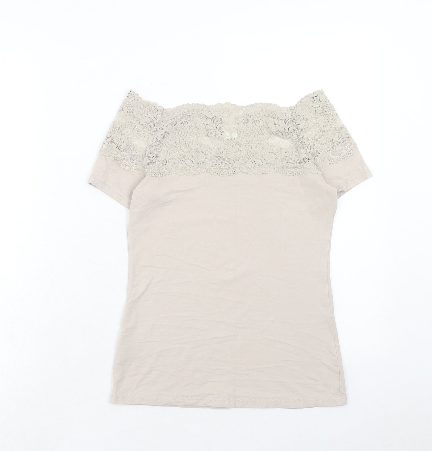 H&M Womens Brown Cotton Basic Blouse Size S Off the Shoulder