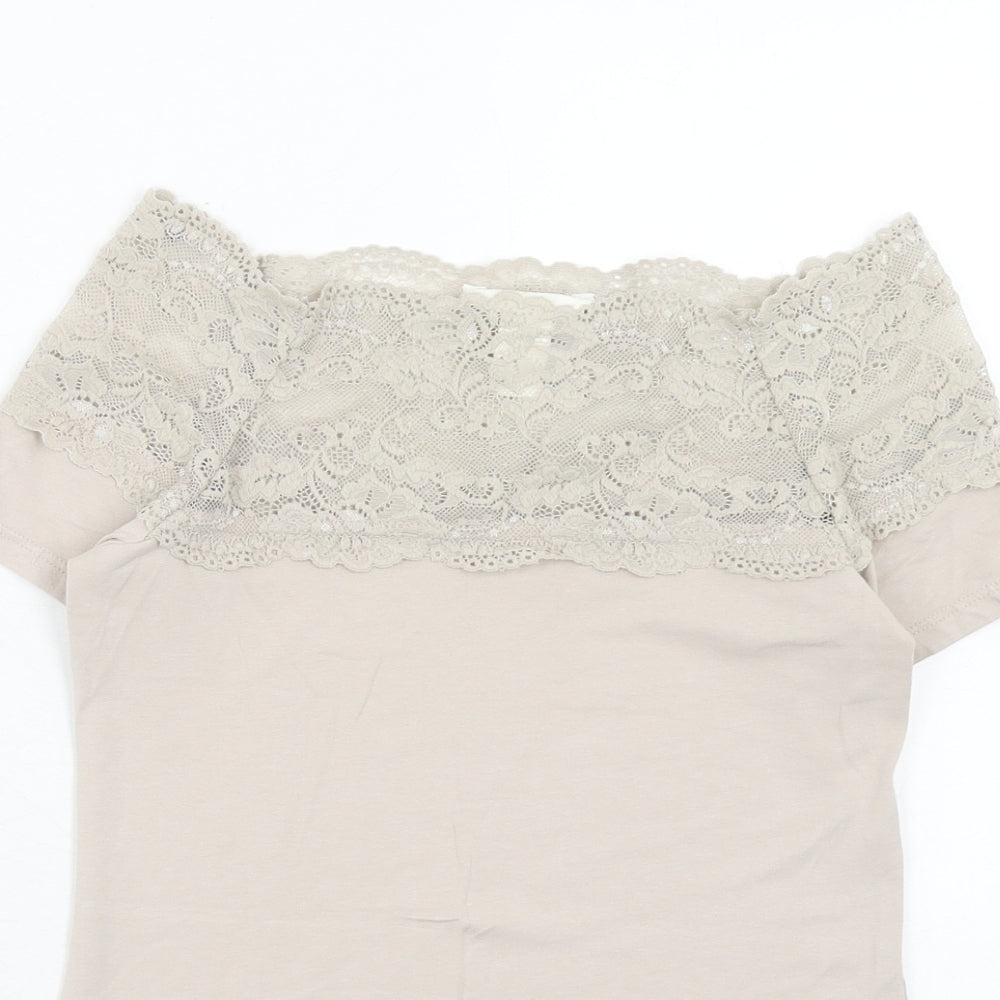 H&M Womens Brown Cotton Basic Blouse Size S Off the Shoulder