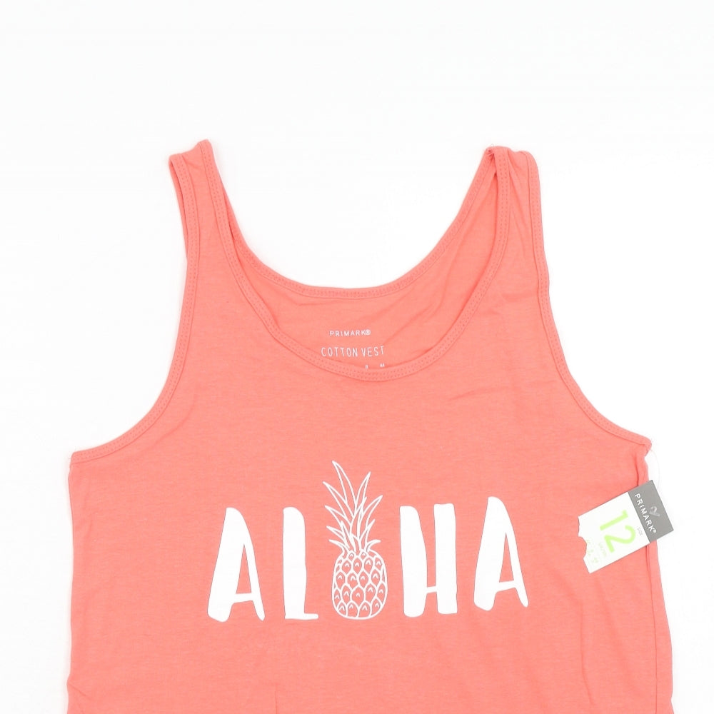 Primark Womens Pink Cotton Basic Tank Size 12 Round Neck - Aloha