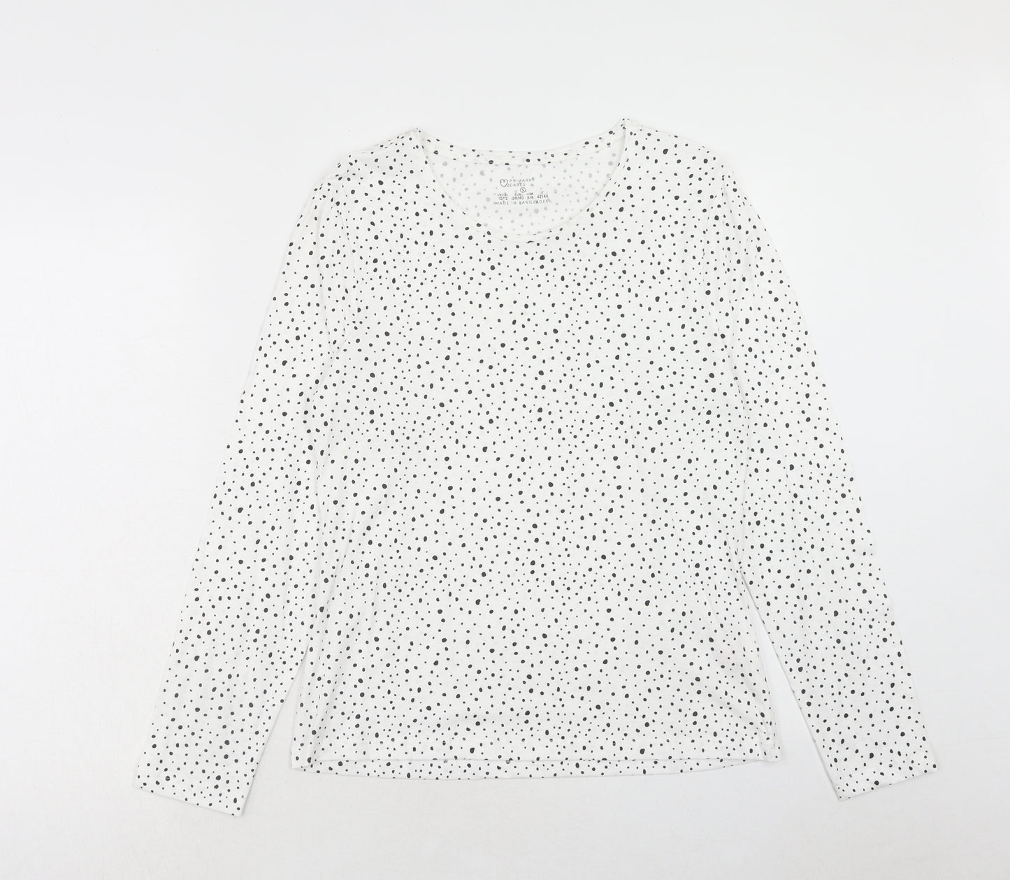 Primark Womens White Geometric Cotton Basic Blouse Size S Round Neck - Size 10-12