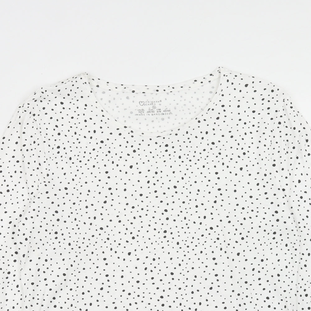 Primark Womens White Geometric Cotton Basic Blouse Size S Round Neck - Size 10-12
