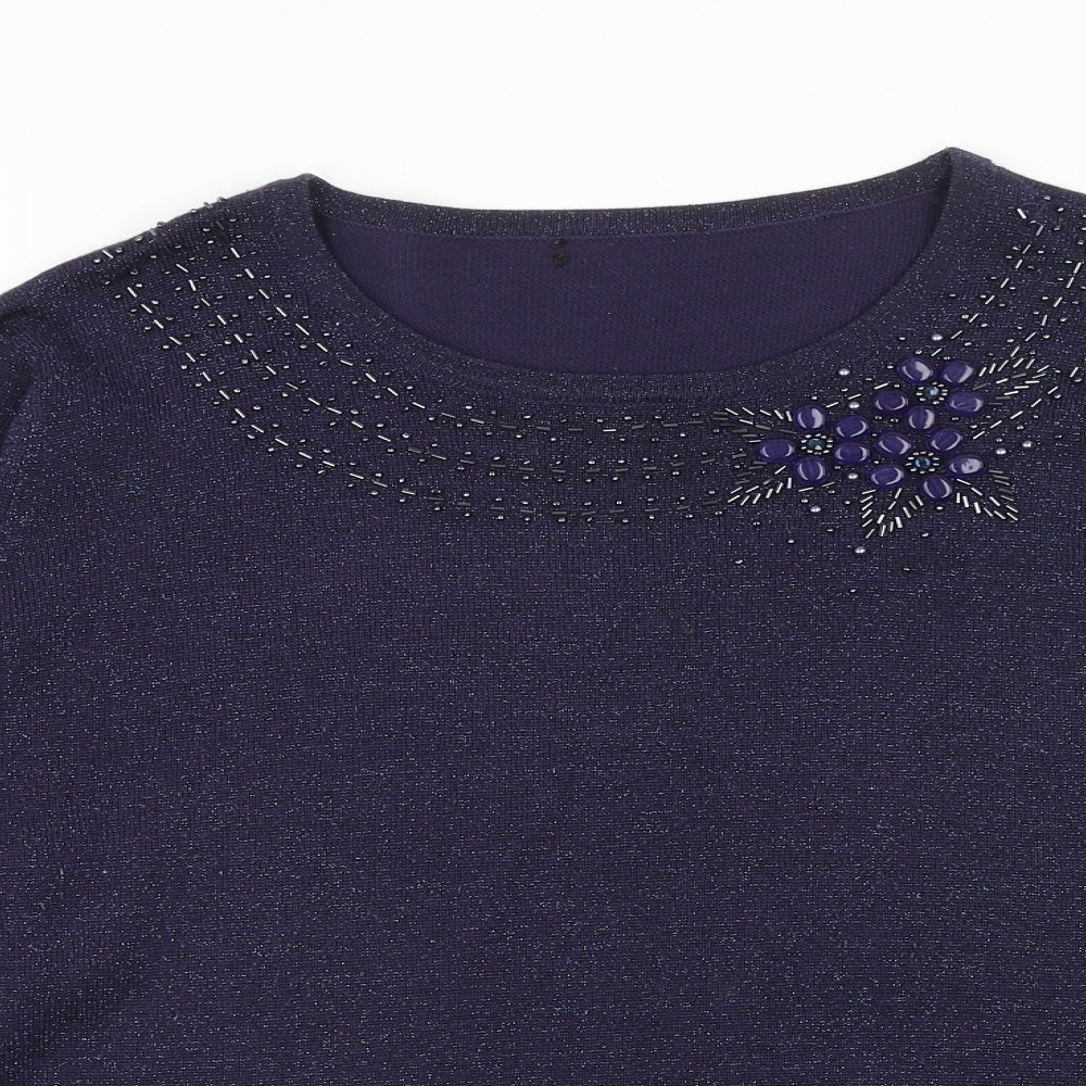 Bonmarché Womens Blue Round Neck Acrylic Pullover Jumper Size L