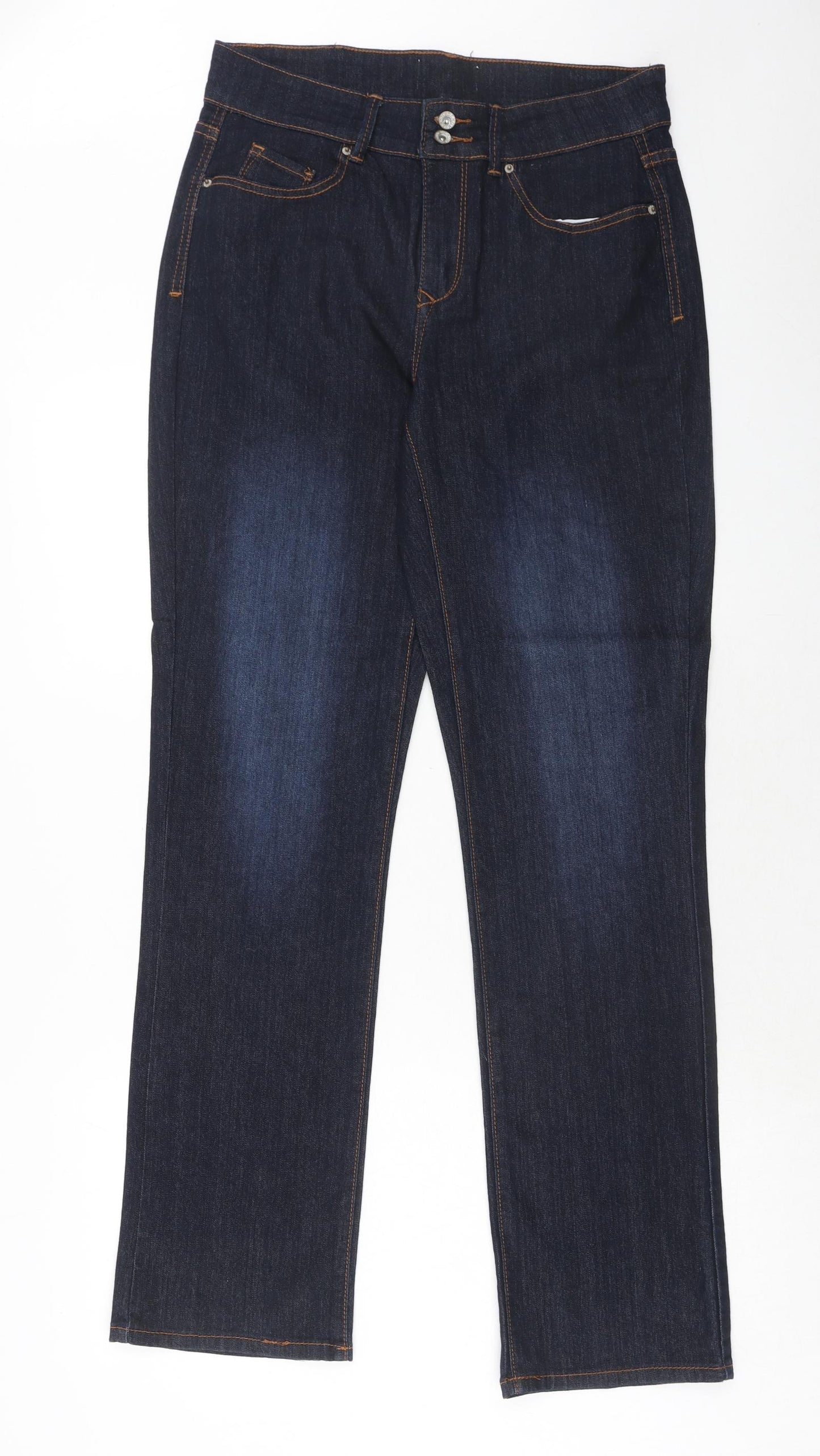 Preworn Womens Blue Cotton Straight Jeans Size 14 Regular Zip