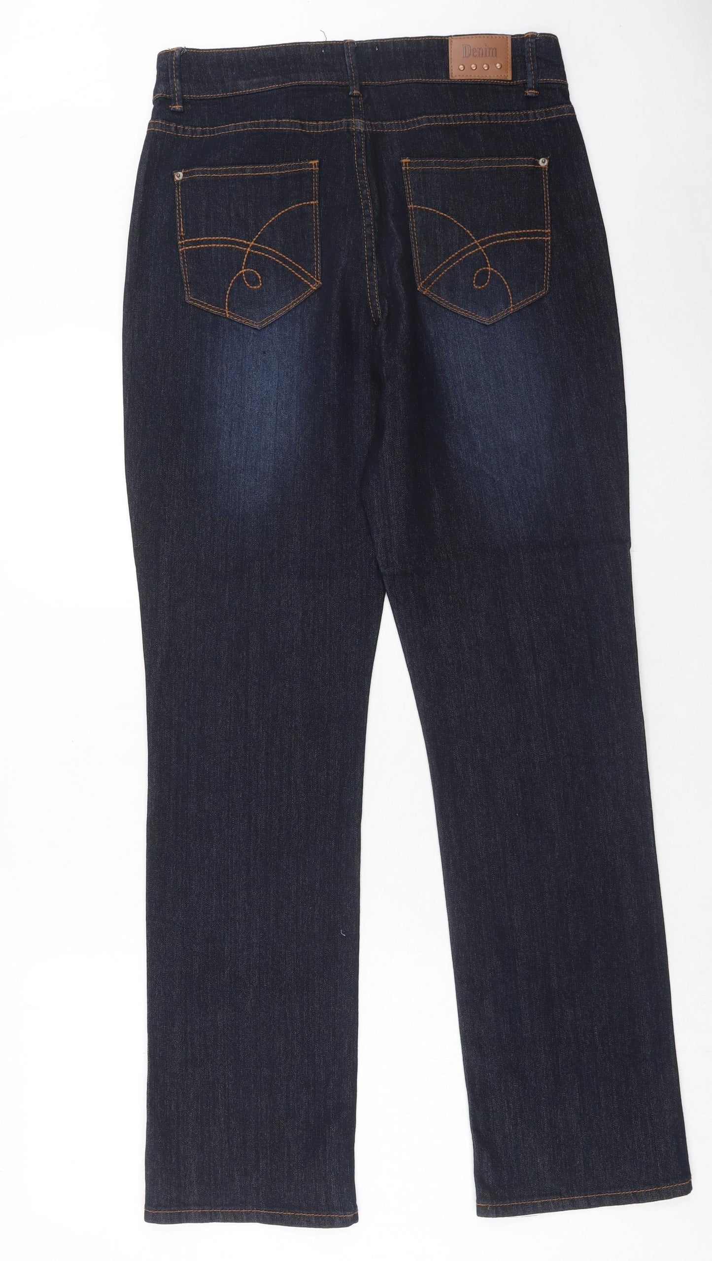 Preworn Womens Blue Cotton Straight Jeans Size 14 Regular Zip