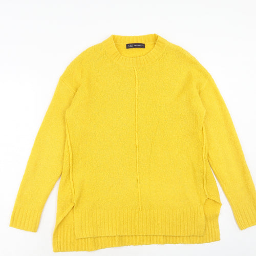 Marks and Spencer Womens Yellow Round Neck Acrylic Pullover Jumper Size S