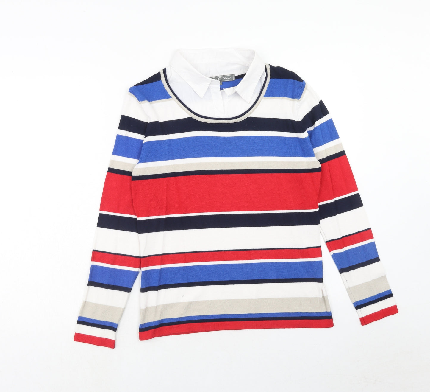 Jessica Graaf Womens Multicoloured Collared Striped Viscose Pullover Jumper Size M - Shirt Insert