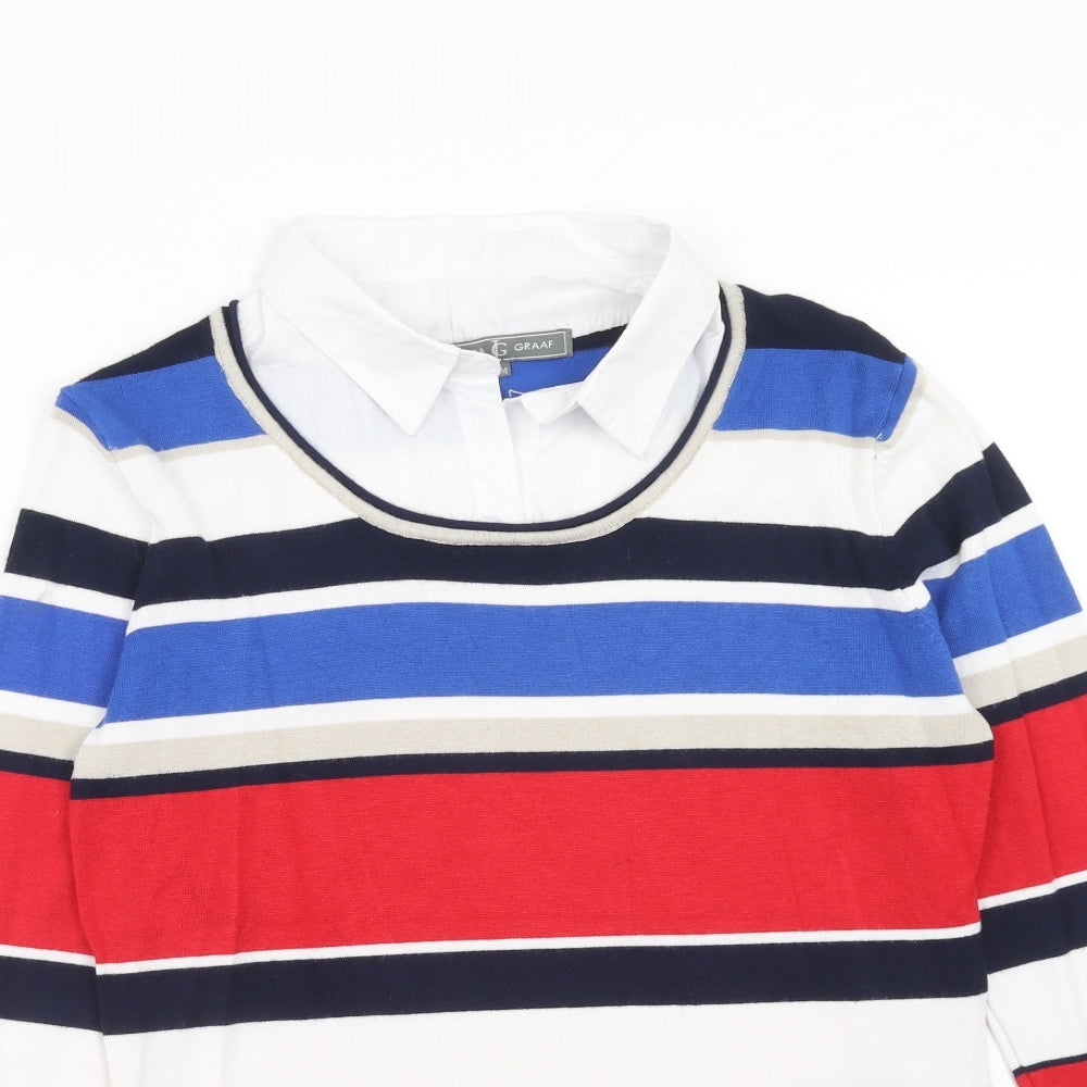 Jessica Graaf Womens Multicoloured Collared Striped Viscose Pullover Jumper Size M - Shirt Insert