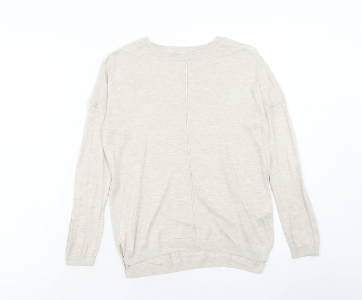 Marks and Spencer Womens Beige Round Neck Viscose Pullover Jumper Size S