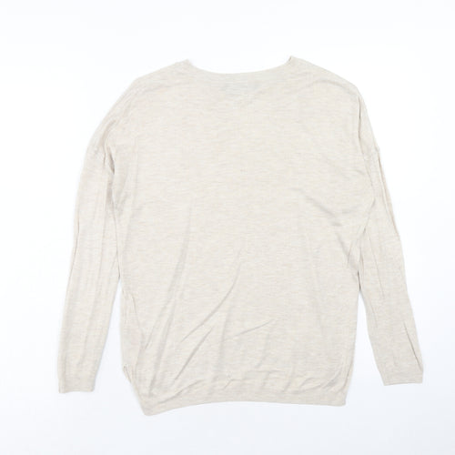 Marks and Spencer Womens Beige Round Neck Viscose Pullover Jumper Size S