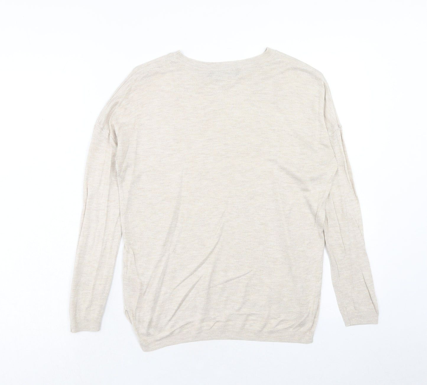Marks and Spencer Womens Beige Round Neck Viscose Pullover Jumper Size S