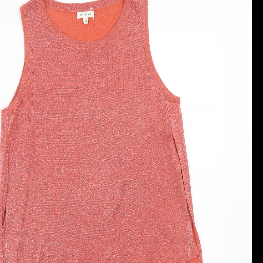 River Island Womens Pink Cotton Basic Tank Size 10 Round Neck - Asymmetric