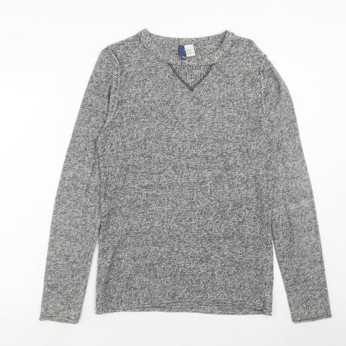H&M Mens Grey Round Neck Cotton Pullover Jumper Size XS Long Sleeve