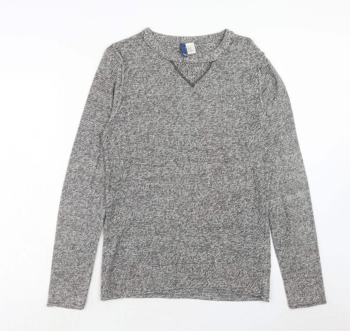 H&M Mens Grey Round Neck Cotton Pullover Jumper Size XS Long Sleeve