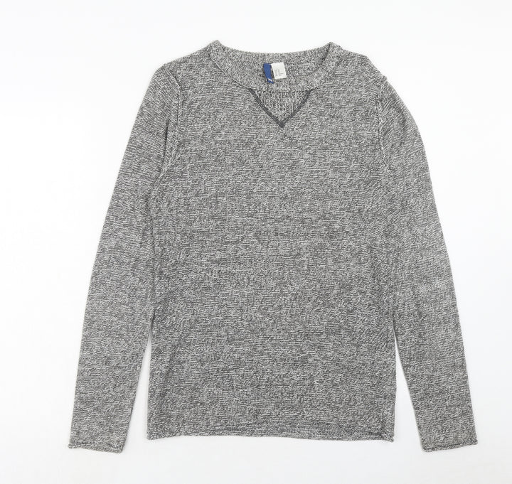 H&M Mens Grey Round Neck Cotton Pullover Jumper Size XS Long Sleeve