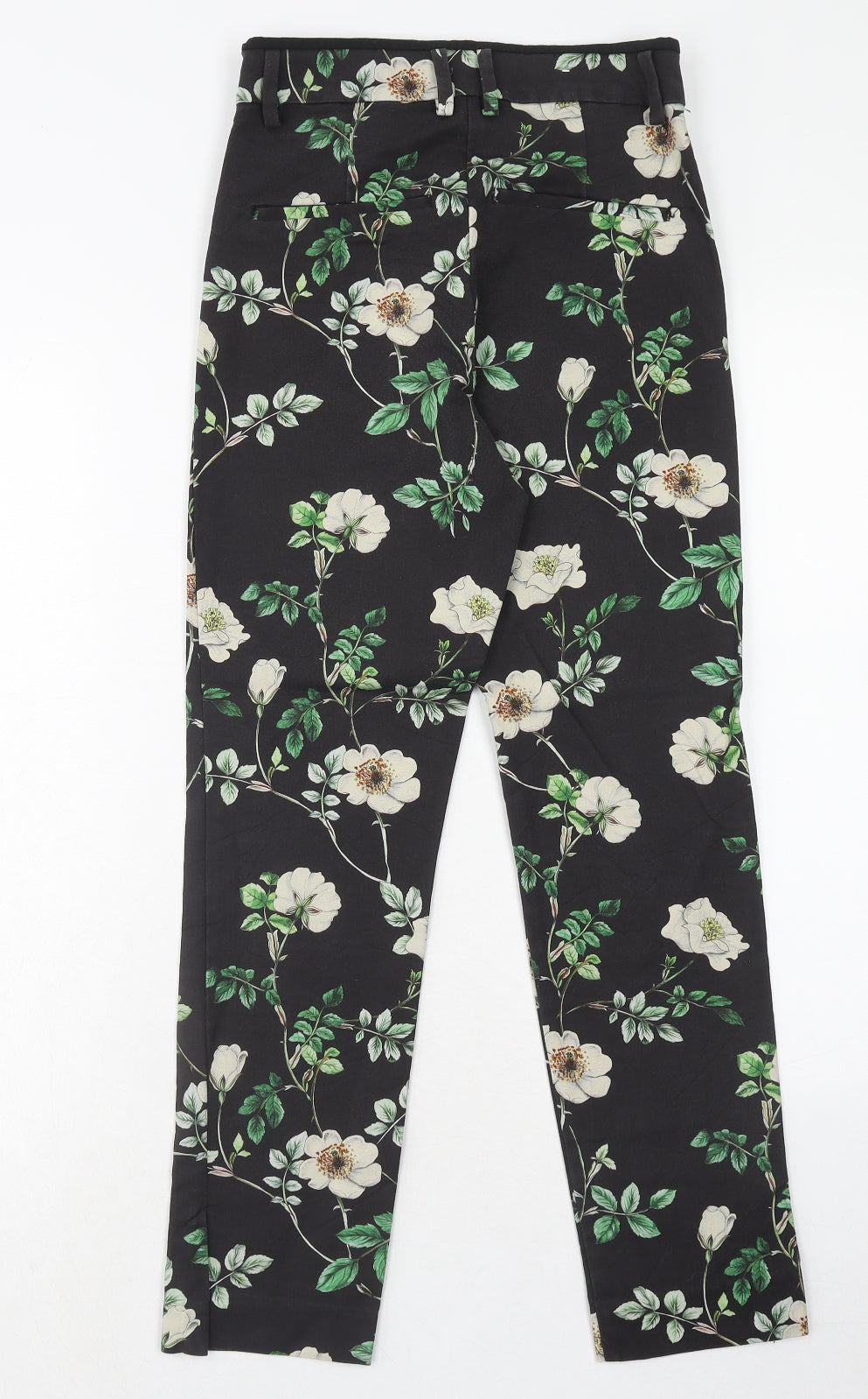 H&M Womens Black Floral Cotton Trousers Size 10 Regular Zip