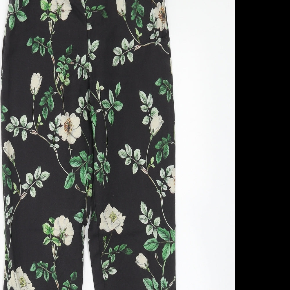 H&M Womens Black Floral Cotton Trousers Size 10 Regular Zip