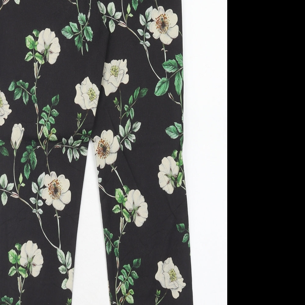 H&M Womens Black Floral Cotton Trousers Size 10 Regular Zip