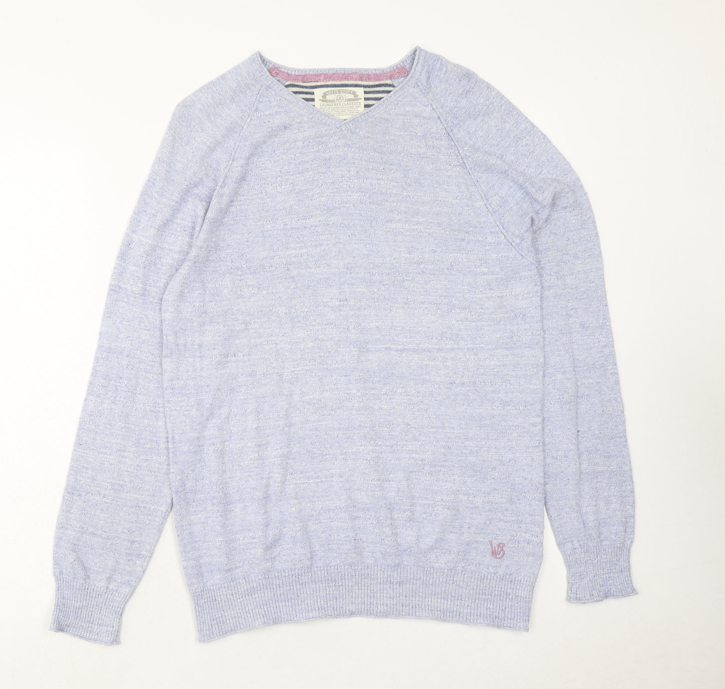 White Stuff Womens Blue V-Neck Cotton Pullover Jumper Size S