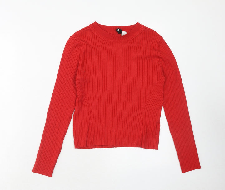 H&M Womens Red Round Neck Acrylic Pullover Jumper Size M