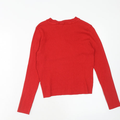 H&M Womens Red Round Neck Acrylic Pullover Jumper Size M