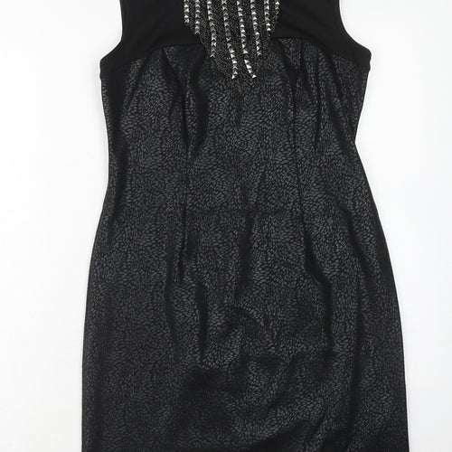 M&Co Womens Black Polyester A-Line Size 12 V-Neck Button