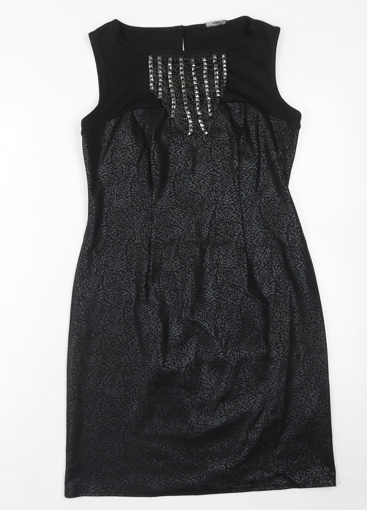 M&Co Womens Black Polyester A-Line Size 12 V-Neck Button