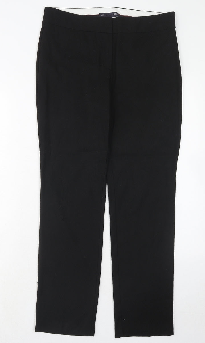 Marks and Spencer Womens Black Polyester Dress Pants Trousers Size 12 Slim Hook & Eye