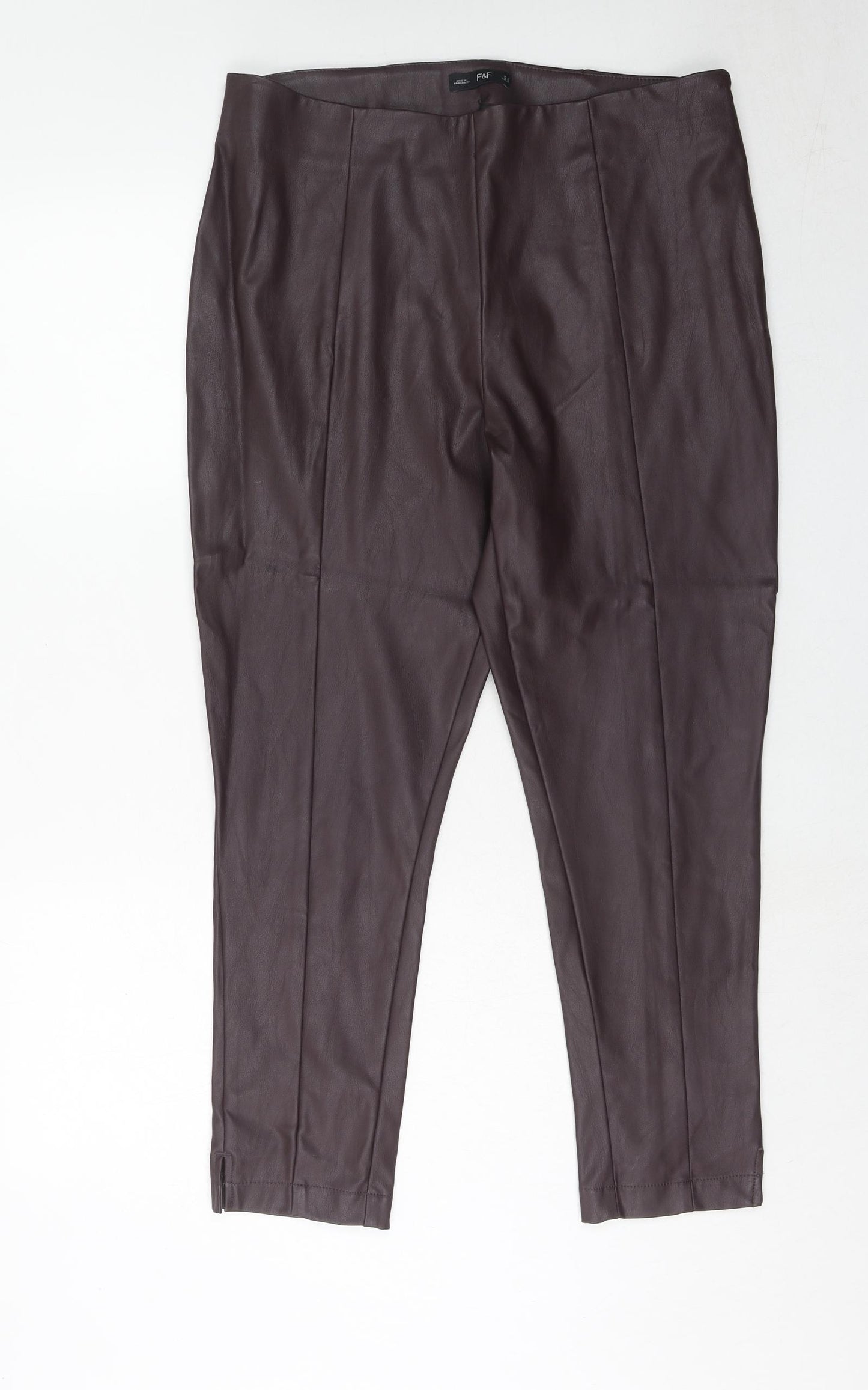 F&F Womens Purple Polyurethane Trousers Size 16 Regular Zip - Faux Leather