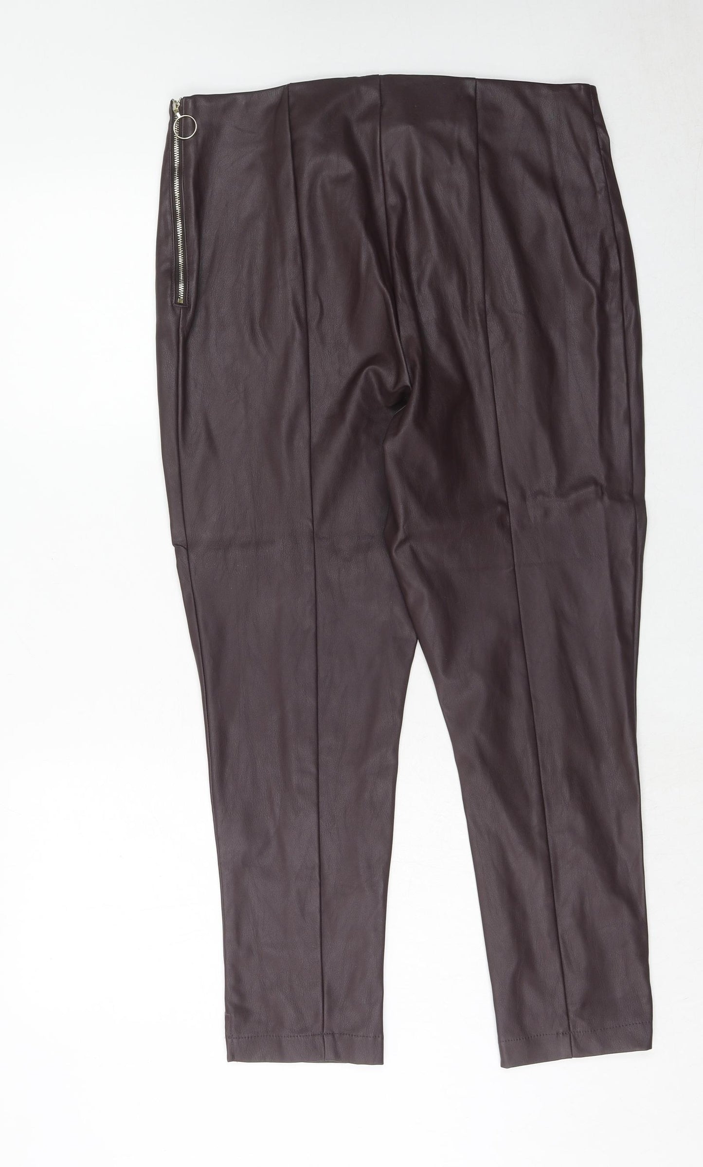 F&F Womens Purple Polyurethane Trousers Size 16 Regular Zip - Faux Leather