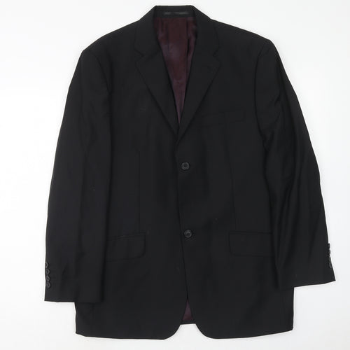 Fellini Mens Black Wool Jacket Suit Jacket Size 40 Regular