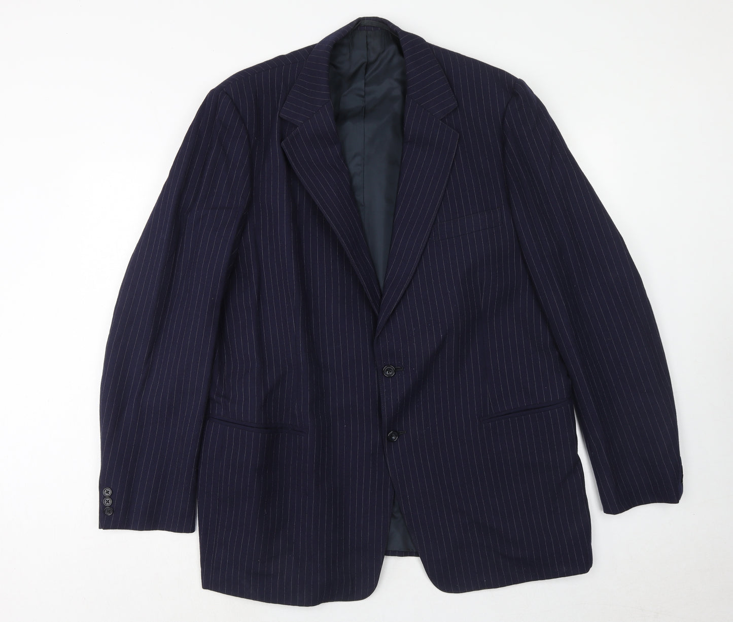 Preworn Mens Blue Striped Polyester Jacket Suit Jacket Size 44 Regular