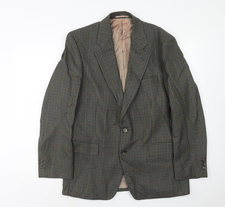 Wellington Mens Green Geometric Wool Jacket Blazer Size 40 Regular